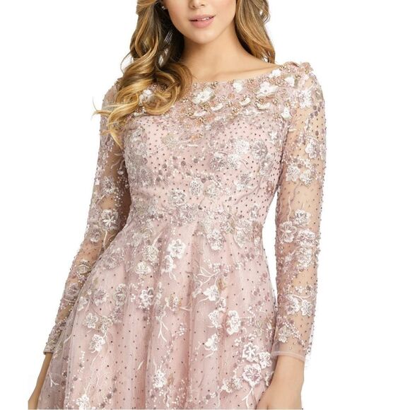 Mac Duggal Long Sleeve Floral Embroidered Tea Length Dress size 4 - Picture 3 of 16